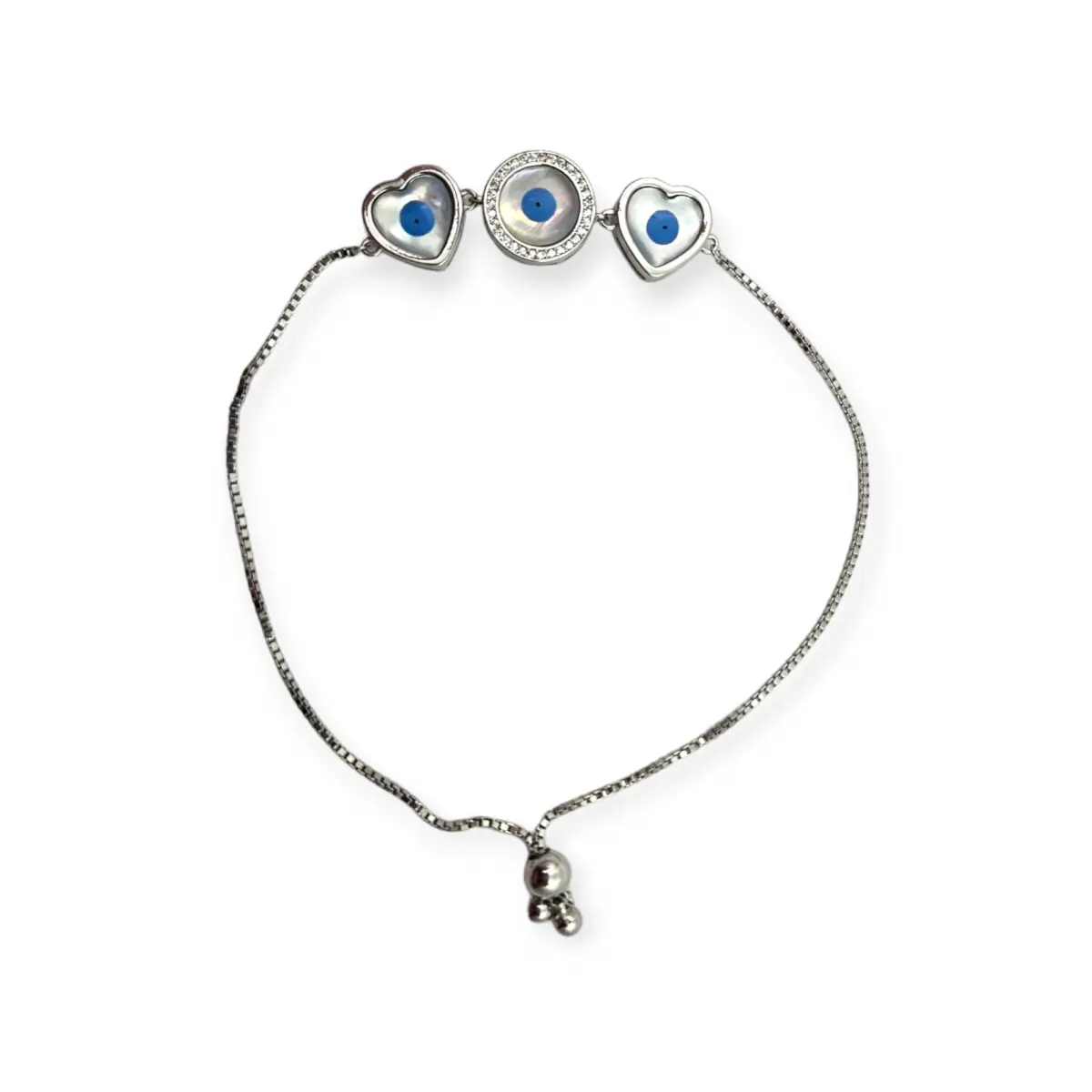 925 Sterling Silver Breclet in Heart Evil-Eye Design